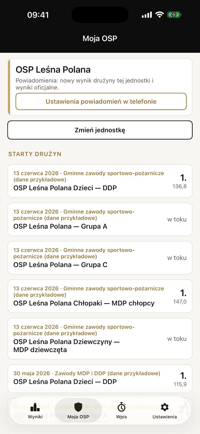 Moja OSP — Starty drużyn Twojej jednostki i powiadomienia o wynikach.